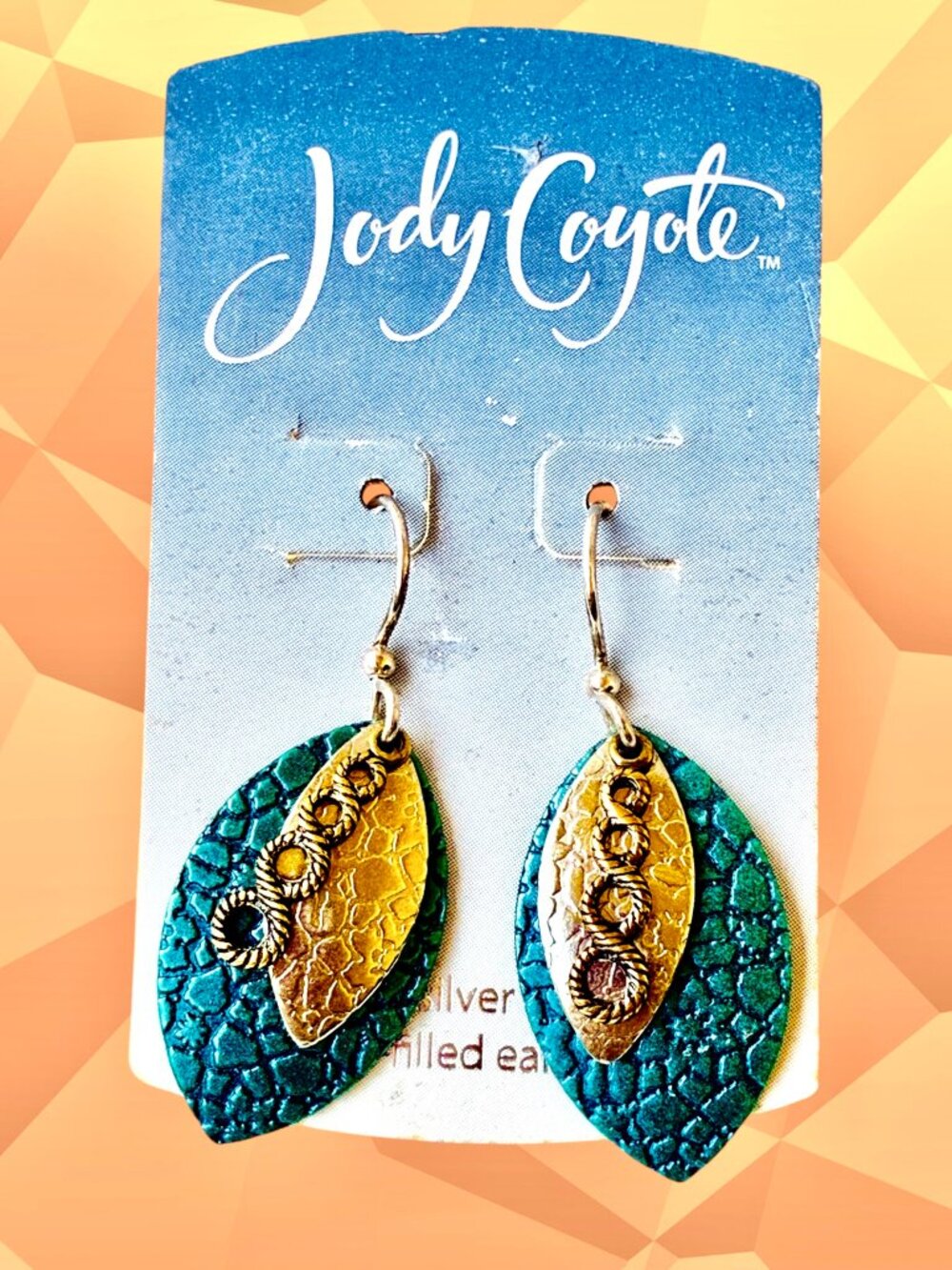 Jody Coyote Vintage Blue Dangle Mixed Metal Earrings Sterling Silver Ear Wires